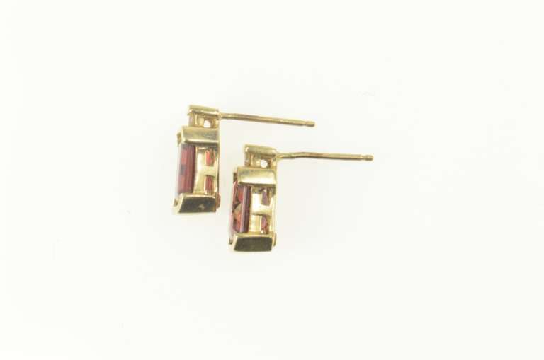 10K Yellow Gold Emerald Cut Garnet Diamond Accent Stud Earrings