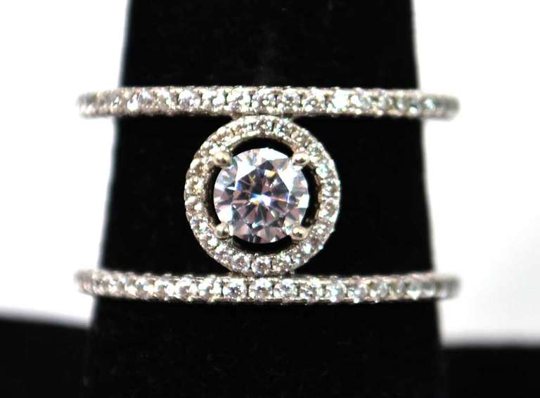 Gemstone Encrusted Sterling Silver Double Band Ring