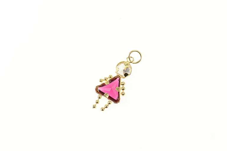 14K Yellow Gold July Birthstone Baby CZ Syn. Ruby Girl Charm/Pendant