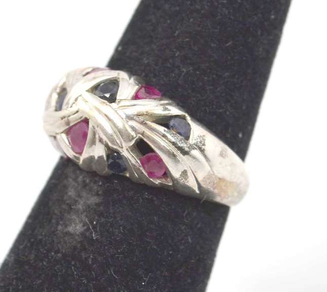 Weaved Style Blue And Pink Gemstone Sterling Silver Ring