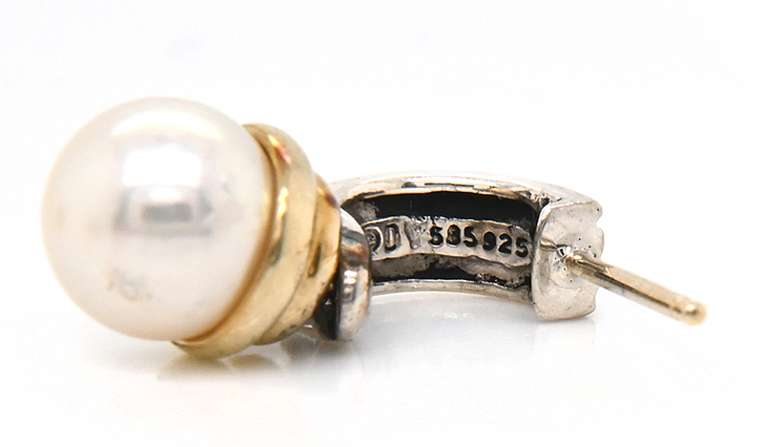 David Yurman Cultured Pearl Two Tone Drop Earrings