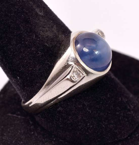 Sensational Star Sapphire and Diamond Ring in 14K White Gold