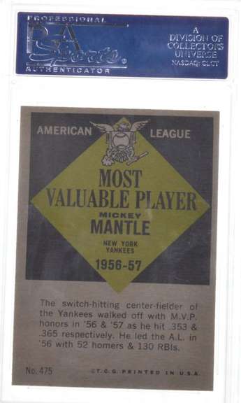 1961 Topps #475 Mickey Mantle - PSA NM-MT 8 - New York Yankees