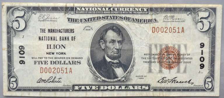 $5 &$ 10 1929 Series National Ilion New York Notes