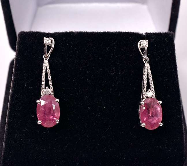 Enamoring 6.34CTW Ruby & 0.17CTW Diamond Dangling Earrings in Sterling Silver