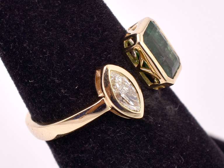 Gorgeous Split Top 14K Yellow Gold Ring with Approx. 1.22CTS Emerald and 0.34CTS Diamond