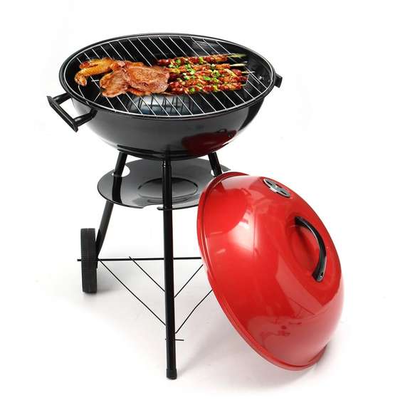 Portable Red Kettle Trolley BBQ Grill Charcoal Barbecue
