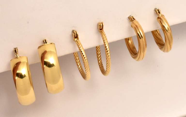 Nice Grouping of 3 Pairs 14k Hoop Earrings