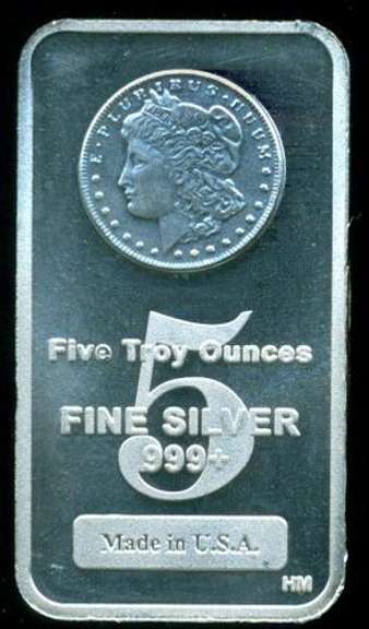 Superb Silver Dollar design 5 Troy oz. pure silver bar