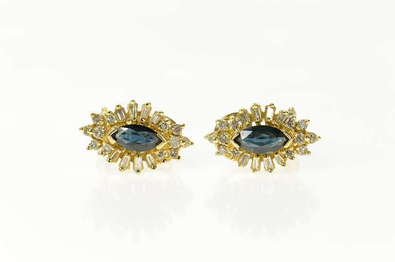 14K Yellow Gold Natural Sapphire Diamond Halo French Clip Earrings