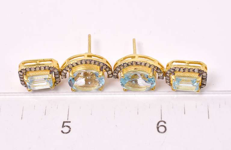 Sensational 82.00CTW Sky Blue Topaz & 5.45CTW Diamond Necklace & Earrings Set in Gold Plated Sterling Silver