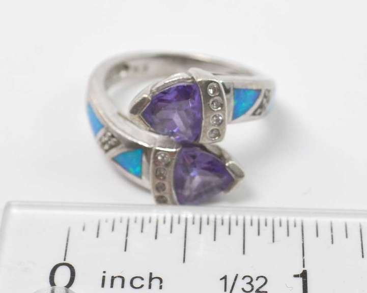 Purple Gemstone With Synthetic Opal In Sterling Silver Ring