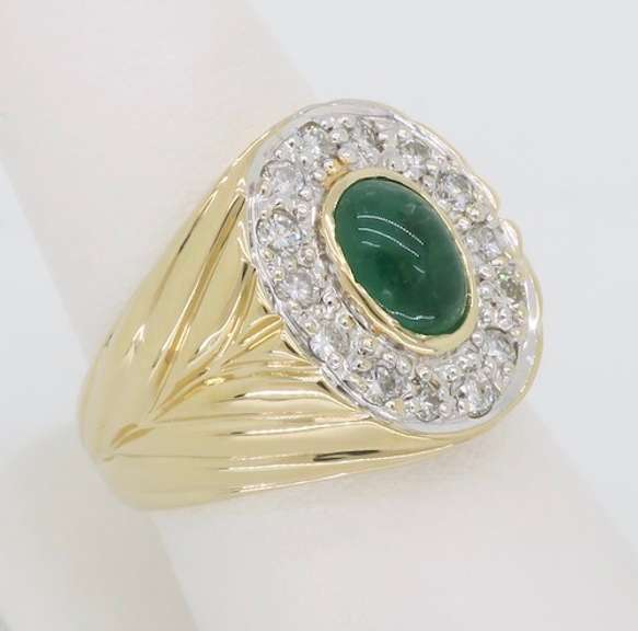Cabochon Emerald & Diamond Ring