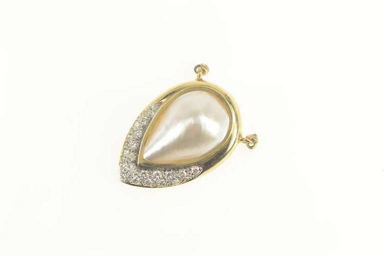 18K Yellow Gold 0.50 Ctw Pear Pearl Pave Diamond Drop Pendant