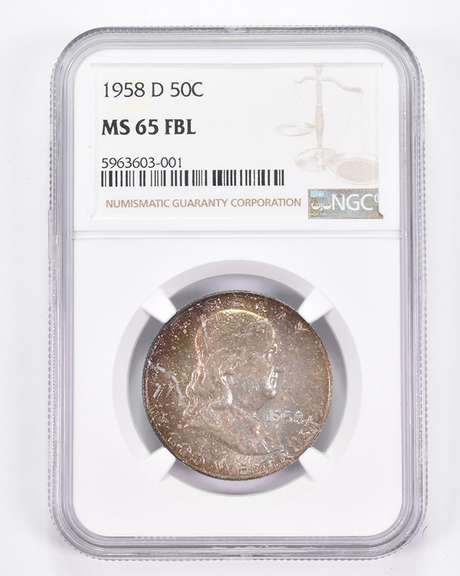 MS65 FBL 1958-D Franklin Half Dollar - Graded NGC Toned!