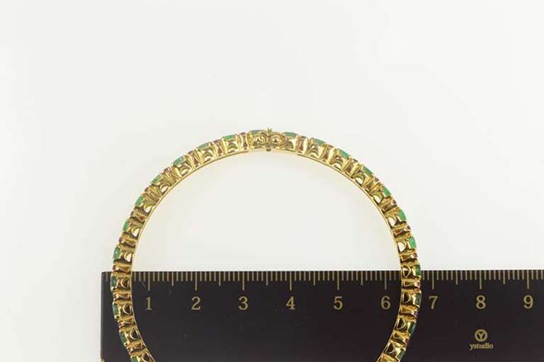 18K Yellow Gold 5.92 Ctw Nat. Ruby Emerald Encrusted Bangle Bracelet