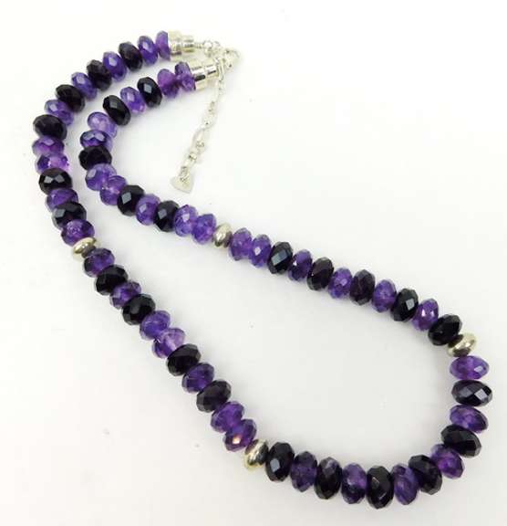 Large Faceted Amethyst Rondelles & Sterling Necklace
