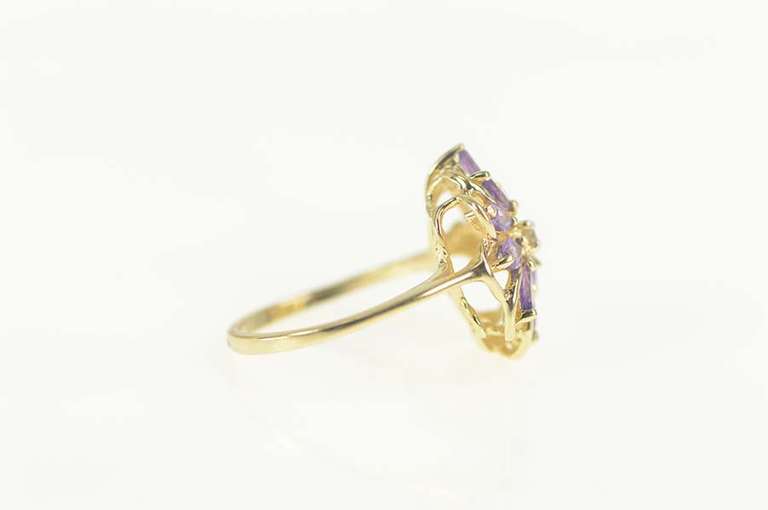 10K Yellow Gold Marquise Amethyst Diamond Freeform Cluster Ring