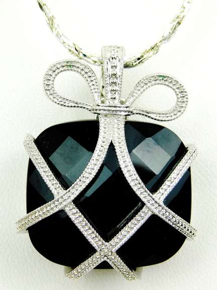 Big Checkerboard Black Onyx Sterling Pendant & Chain