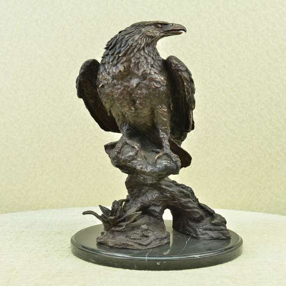 Flying Fishing Bald Eagle Patriotic Bronze Statue