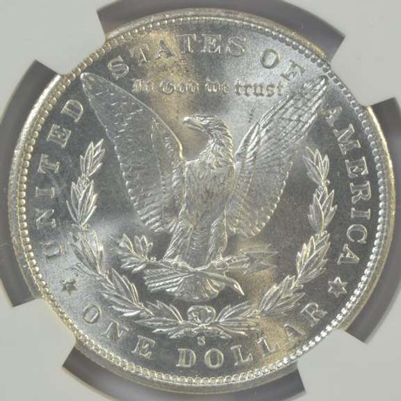 Very flashy Choice BU 1890-S Morgan Silver Dollar. NGC MS63