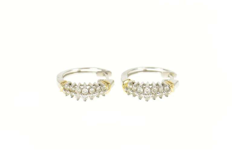14K White Gold 0.48 Ctw Diamond Two Tone Huggies Hoop Earrings