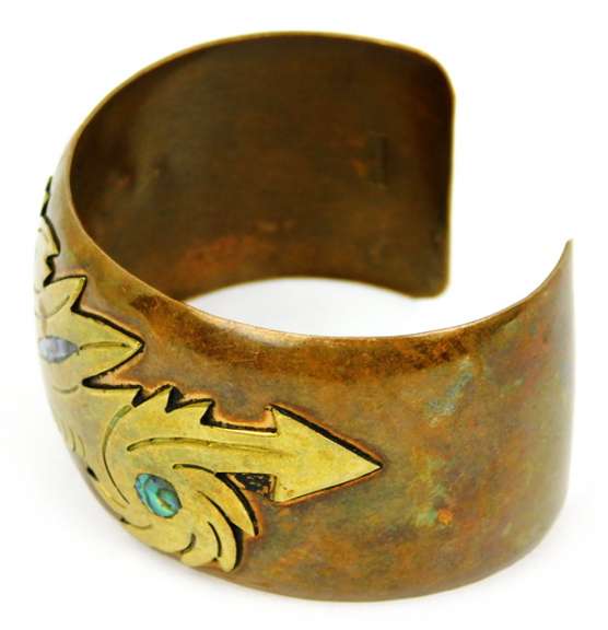 Early Mexico Mixed Metals & Shell Dragon Cuff