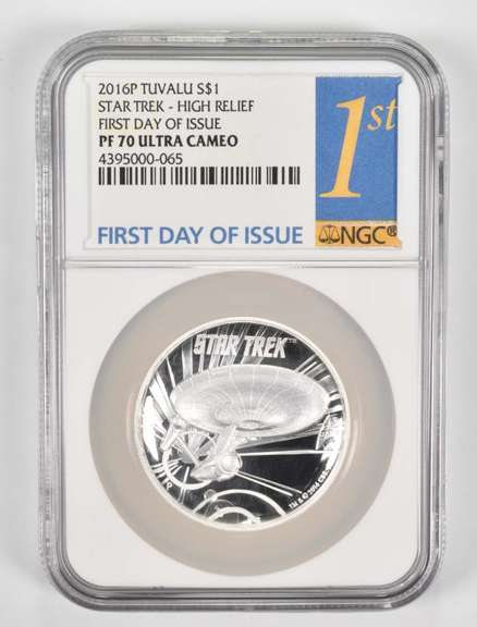 PF70UCAM 2016-P Tuvalu Silver Dollar Star Trek High Relief FDOI - NGC