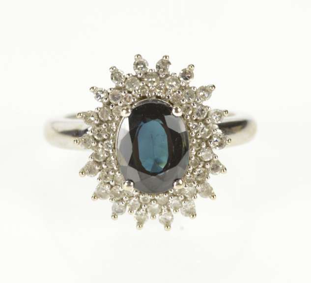 14K White Gold 1.35 Ctw Natural Sapphire Diamond Engagement Ring