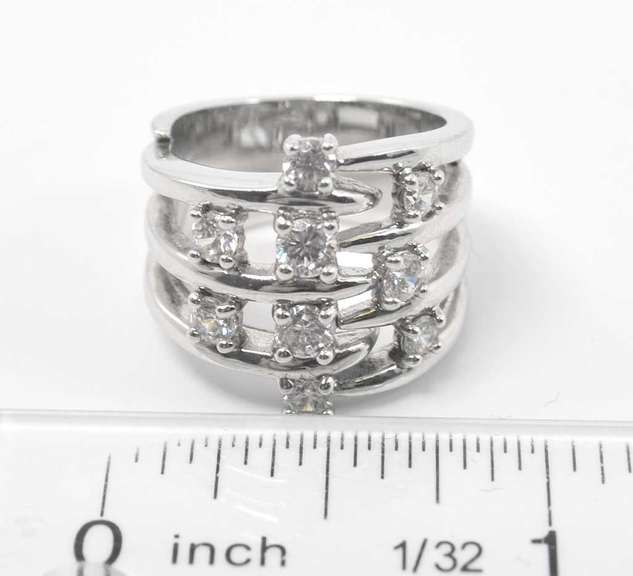 9 Clear Gemstones In Stylish Sterling Silver Ring