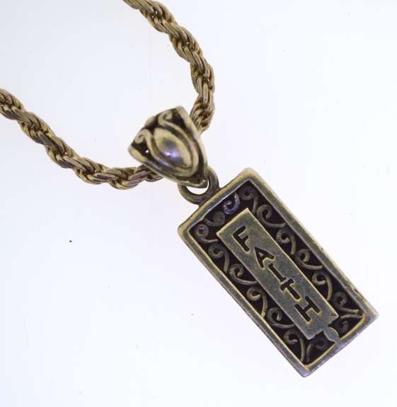 Vintage Sterling Silver Faith Cross Pendant Rope Chain