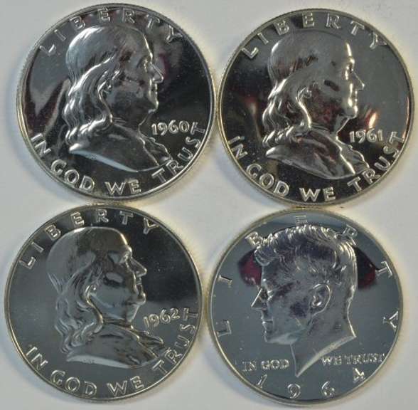 1960, 1961, 1962, & 1964 Superb Gem Proof Half Dollars