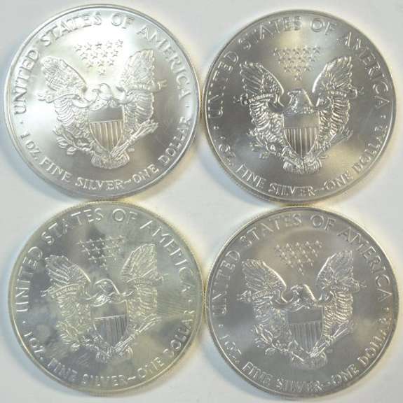 4 Diff. Superb Gem BU $1 American Silver Eagles 2006-2020