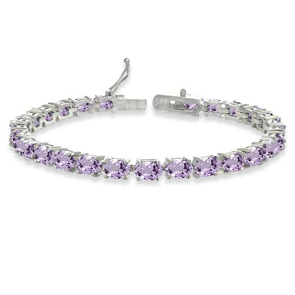 Oval-cut 6X4mm Amethyst Tennis Bracelet in Sterling Silver