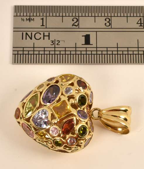 Artistic Heart Pendant with Colored Stones