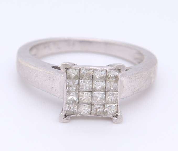 Platinum Princess Diamond Cluster Bridal Ring