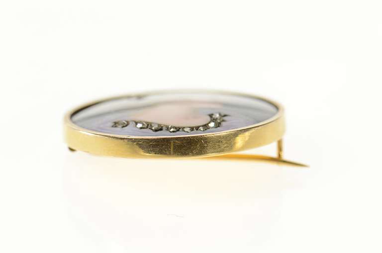 14K Yellow Gold Victorian Painted Lady Portrait Diamond Pin/Brooch