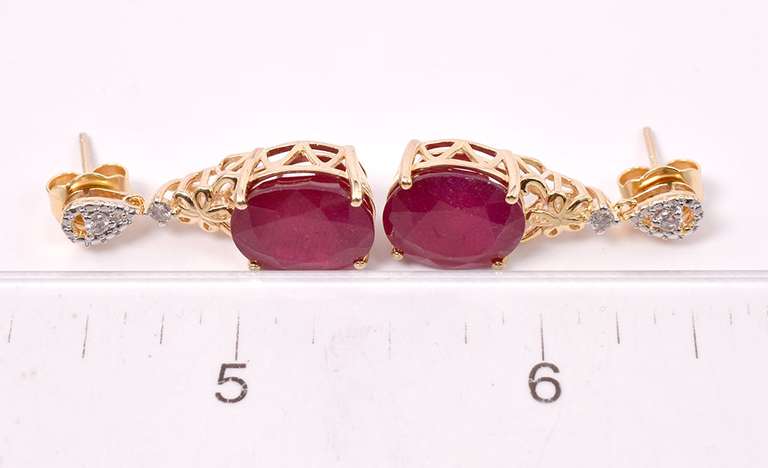Marvelous 14.38CTW Ruby & 0.17CTW Diamond Earrings in Gold Plated Sterling Silver