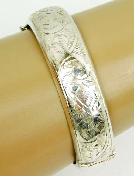 Vintage Wide English Sterling Bangle Bracelet