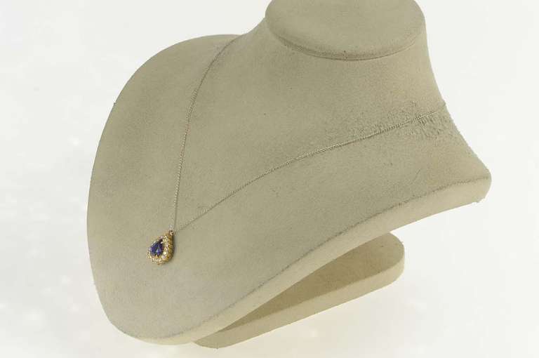 14K Yellow Gold 1.83 Ctw Pear Tanzanite Diamond Halo Pendant