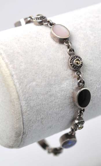 Multi Gem Station Sterling Silver Bracelet