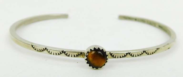 Signed Navajo Nickel Silver & Tiger Eye Cuff