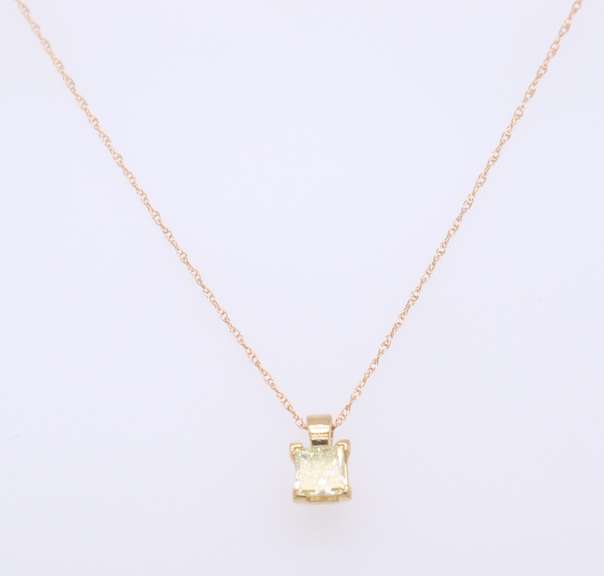 Gorgeous Yellow Gold Pricess Cut Pendant on Chain