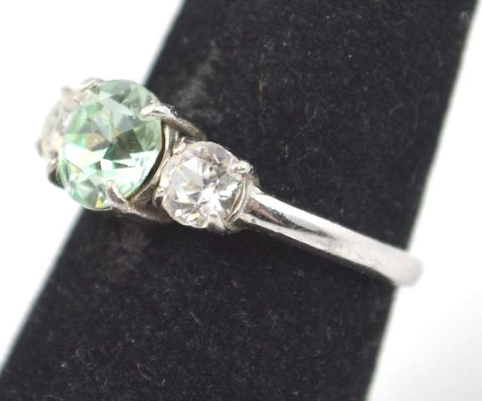 Triple Green And Clear Sterling Silver Gemstone Ring
