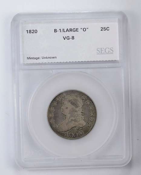 VG8 1820 Capped Bust Quarter - B-1 Large O - Graded by SEGS