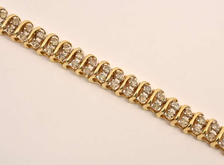 S Link Bracelet with 2 Rows of Diamonds