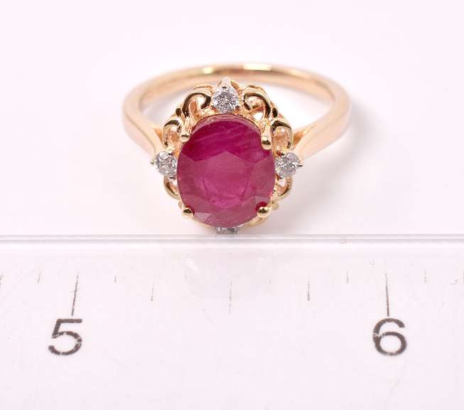 Captivating 3.94CTS Ruby & 0.17CTW Diamond Ring in Gold Plated Sterling Silver