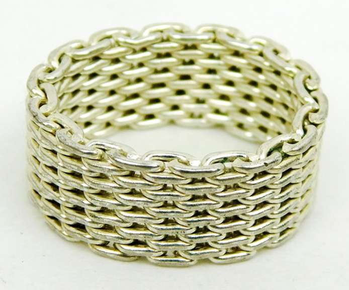 Wide Sterling Woven Mesh Ring, Size 7