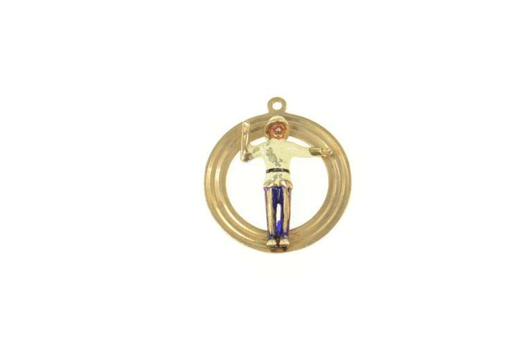14K Yellow Gold Ornate Enamel Crossing Guard Charm/Pendant