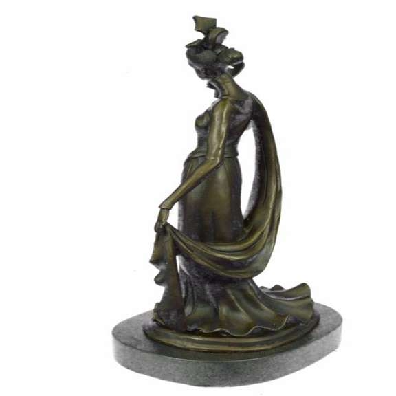 1920 Style Girl Holding a Mask Bronze Sculpture